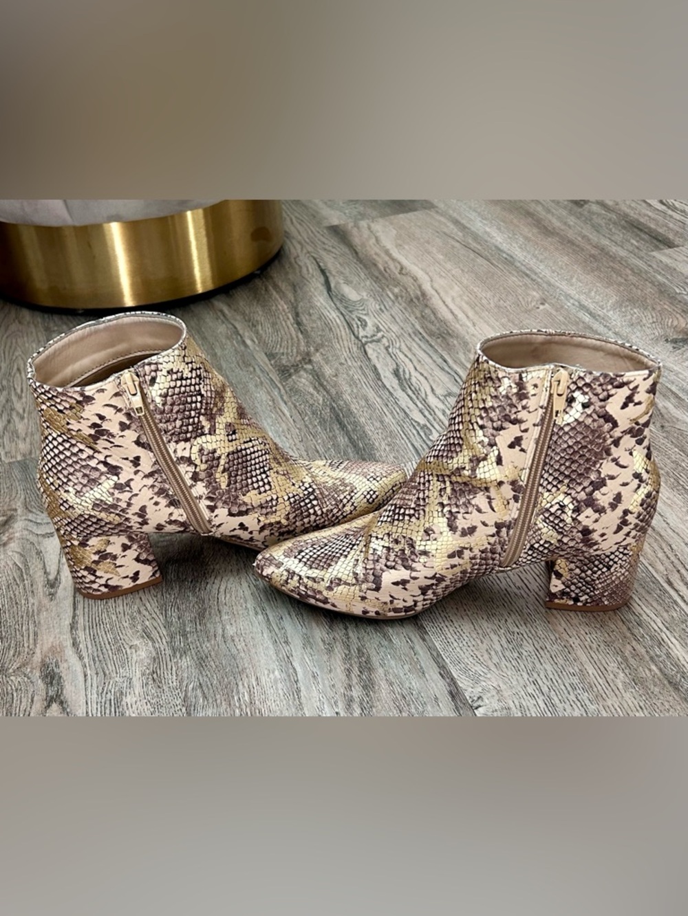 BAMBOO Snake-Print Ankle Boots in Beige and Brown